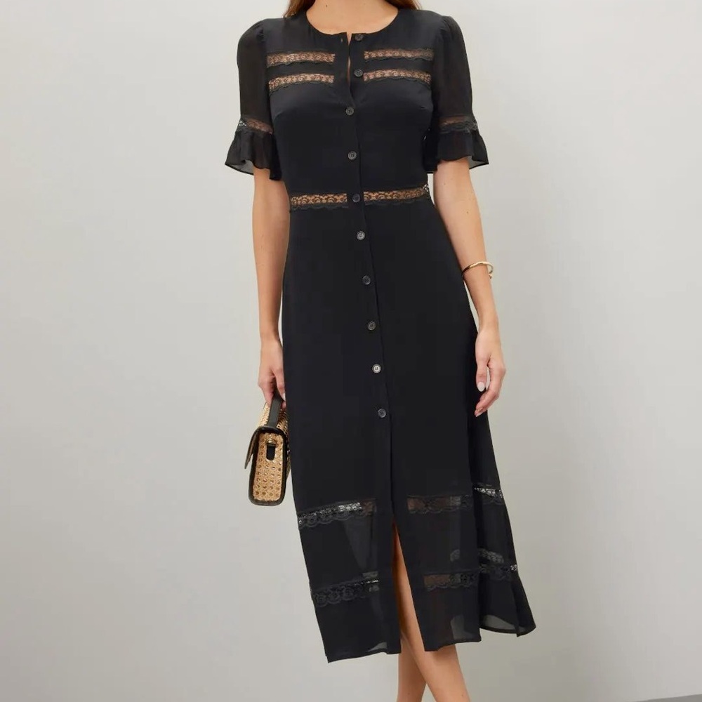 Reformation Wooden Elegant Black Midi Dress